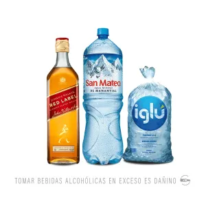 Pack (1 Whisky Johnnie Walker Red Label 750 ml + 1 Agua Mineral San Mateo Sin Gas 2.5 Lt + 1 Hielo Iglu 4.5 Kg)