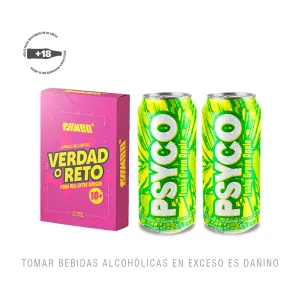 Pack (Juego De Mesa Tambo Verdad O Reto 54 Cartas Caja X 1 Und + 2 Psyco Funky green Apple 473 ml)