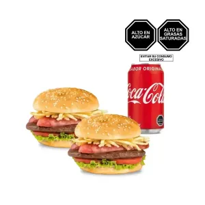 Pack (2 Hamburguesa Parrillera + 1 Coca Cola Lata 350 ml)