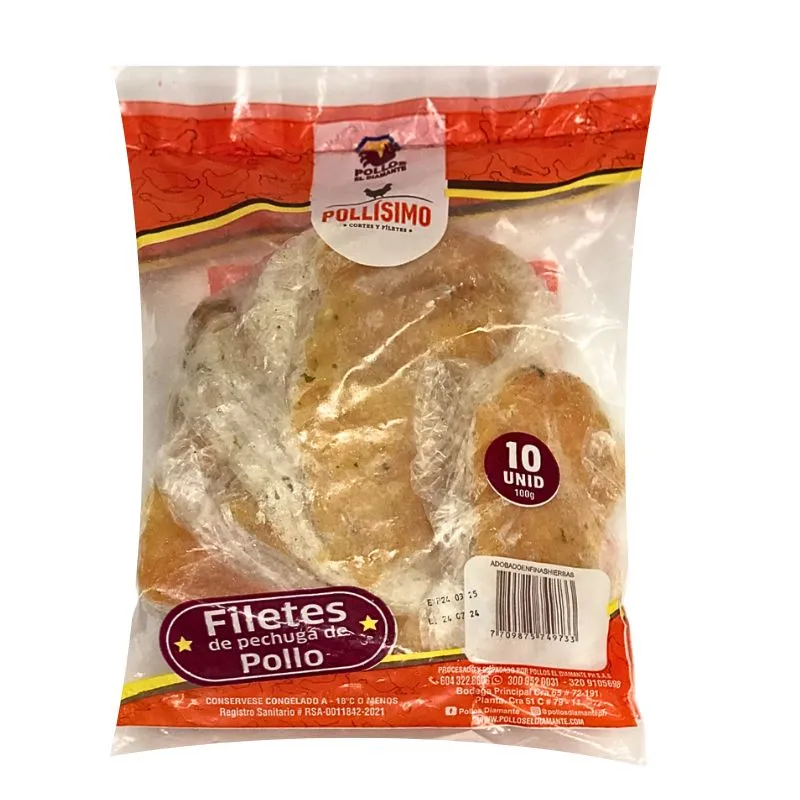 Filete de pechuga pollisimo adobada finas hierbas x 1000 grs 10 unds