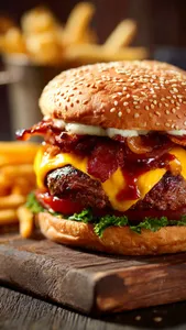 HAMBUERGESA SUPER CARNE Y LOMO DE CERDO+PAPAS
