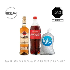 Pack 1 Bacardi Carta Oro 750Ml + 1 Coca Cola 1Lt +  1 Hielo 1.5Kg