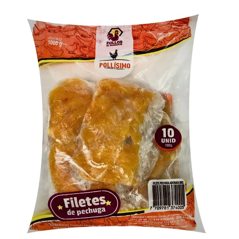 Filete de pechuga pollisimo adobada bbq x 1000 grs 10 unds