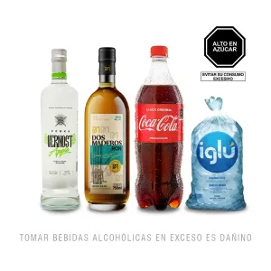 Pack (Ron Dos Maderos 750 ml + Vodka Vernost Apple 750 ml + Gaseosa Coca Cola 1 Lt + Hielo Iglu 1.5 Kg)