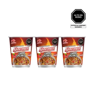 Pack (3 Sopa Ajinomen Sabor Carne Picante Vaso x 51 Gr)