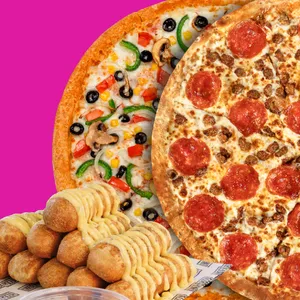 Promo de dos pizzas especiales más un acompañamiento