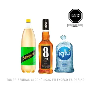 Pack (1 Whisky 8Pm Blended 750 Ml + 1 Schweppes Citrus 1.5 Lt + 1 Hielo)