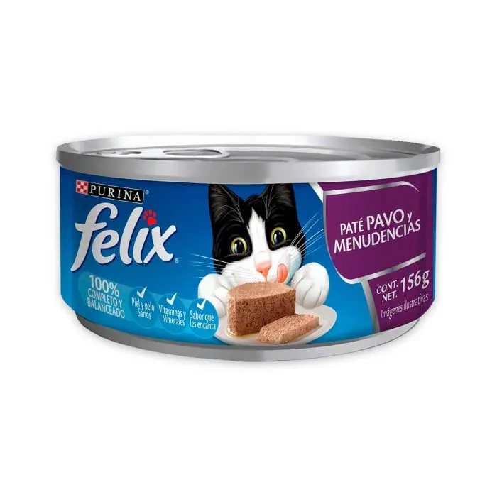 Alimento húmedo felix pate pavo y menudencias x 156 grs lata