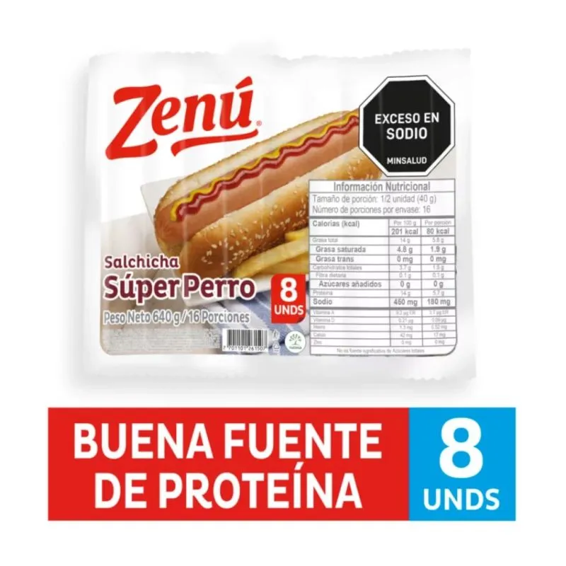 SALCHICHA ZENU SUPER PERRO X 640 GRS 8 UNDS