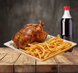 Pollo asado entero + papa frita familiar + bebida 1.5ts.