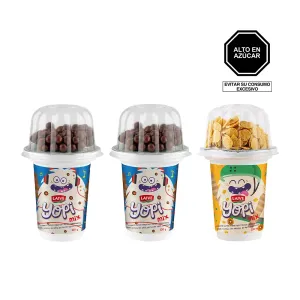 Pack (2 Yogurt Laive Yopix Mix Vainilla con Bolitas de Chocolate x 100 g + 1 Yogurt Laive Yopix Mix Vainilla con Hojuelas x 100 g)