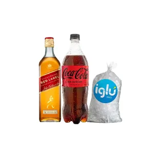 Pack (1 Whisky Johnnie Walker Red Label 750 ml + 1 Gaseosa Coca Cola Sin Azucar 1.5 Lt + 1 Hielo Iglu 1.5 Kg)