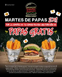 Hamburguesa sencilla + papas +(1 papas adicional)