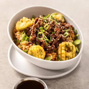 Arroz frito res teriyaki