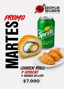 chiken roll + gyozas + bebida en lata