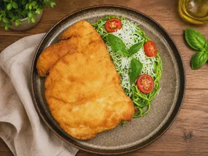 Tallarin verde con Milanesa / Bistec