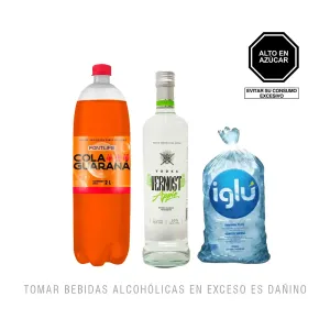 Pack (1 Vodka Vernost Apple X 750 Ml + 1 Bebida Carbonatada Fontlife Sabor Guaraná Botella X 2 Lts + 1 Hielo Iglu Bolsa X 1.5 Kg)