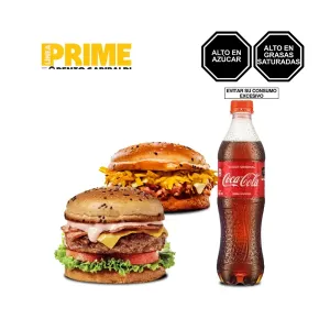 Pack 1 (Sandwich Prime Pulled Pork + Hamburguesa Prime de Res Tocino Queso + Gaseosa Coca Cola 500ml)