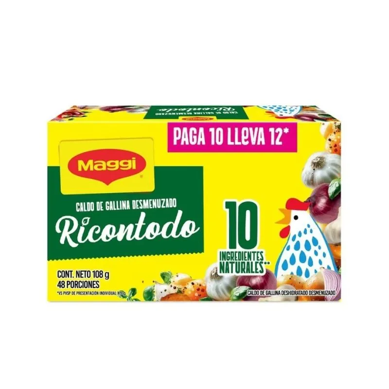 Caldo de gallina maggi desmenuzado ricontodo x 108 grs paga 10 lleva 12