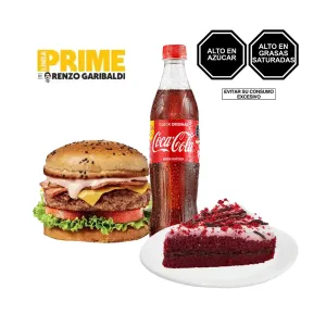 Pack (Hamburguesa Prime de Cerdo de Miel de Maple + Gaseosa Coca Cola X 600ml + Torta Red Velvet)