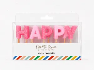 Velas letras happy birthday pink glitter 13pz