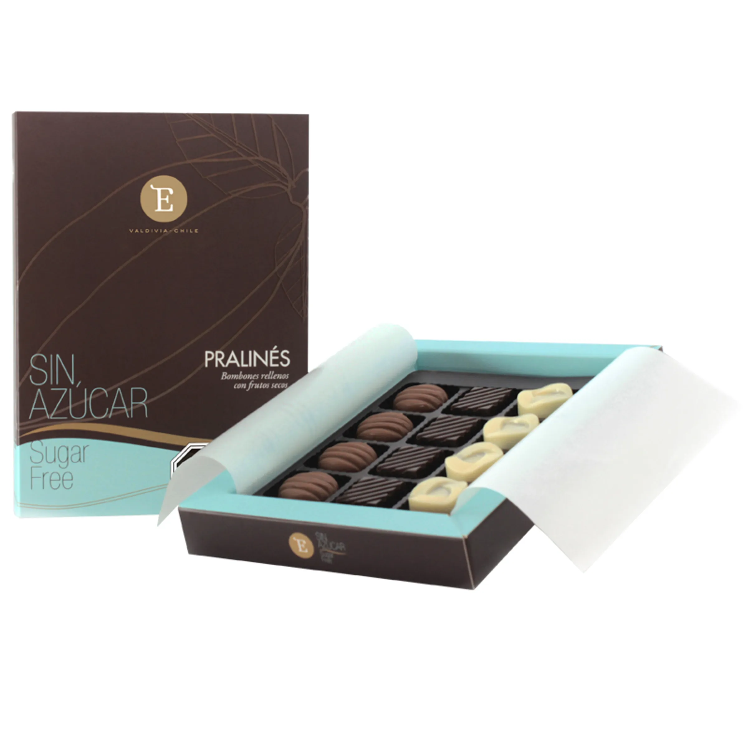 582 - Caja pralinés sin azúcar 120 gr. - Chocolatería Entrelagos