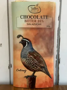 Barra de Chocolate Bitter 55% Cacao Sin Azúcar. 80 gr