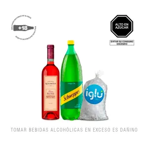 Pack 1 (Vino Santiago Queirolo Semi Seco Rosé 750ml + Bebida Carbonata Schweppes Ginger Ale 1.5Lt + Hielo)