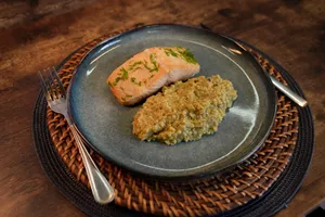 Salmón con Risotto al Pesto