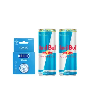 Pack (2 Energizante Red Bull Sugar Free X 250 Ml + Preservativo Durex Clasico 3 Und)