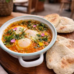 Brunch Tikka Masala Shakshuka + té o café orgánico APLV, Sin Soya