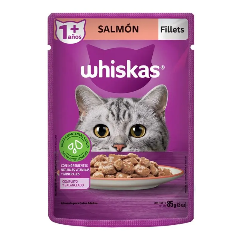 ALIMENTO HUMEDO GATOS ADULTOS WHISKAS SALMON X 85 GRS