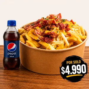 Papas fritas con Tocino 350 grs + pepsi