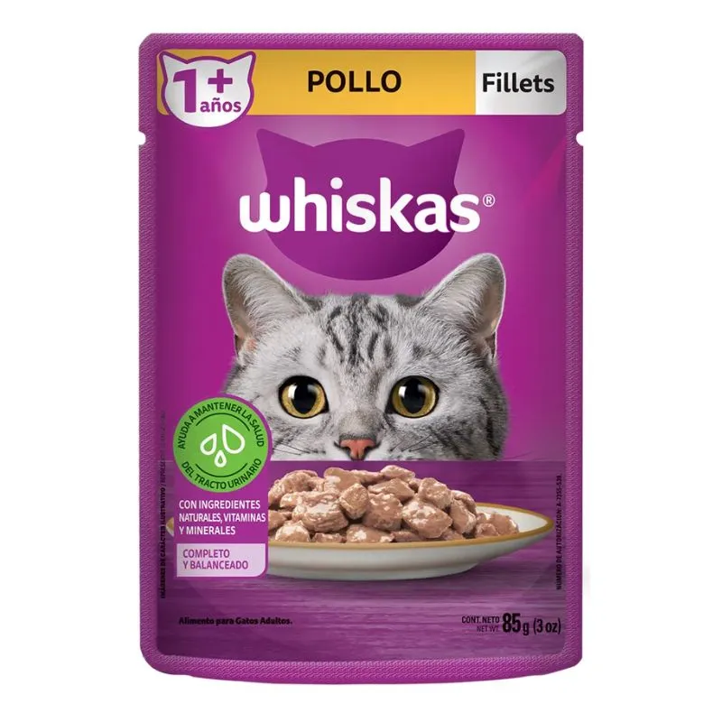 ALIMENTO HUMEDO GATOS ADULTOS WHISKAS POLLO X 85 GRS ALIMENTO HUMEDO GATOS ADULTOS WHISKAS POLLO X 85 GRS