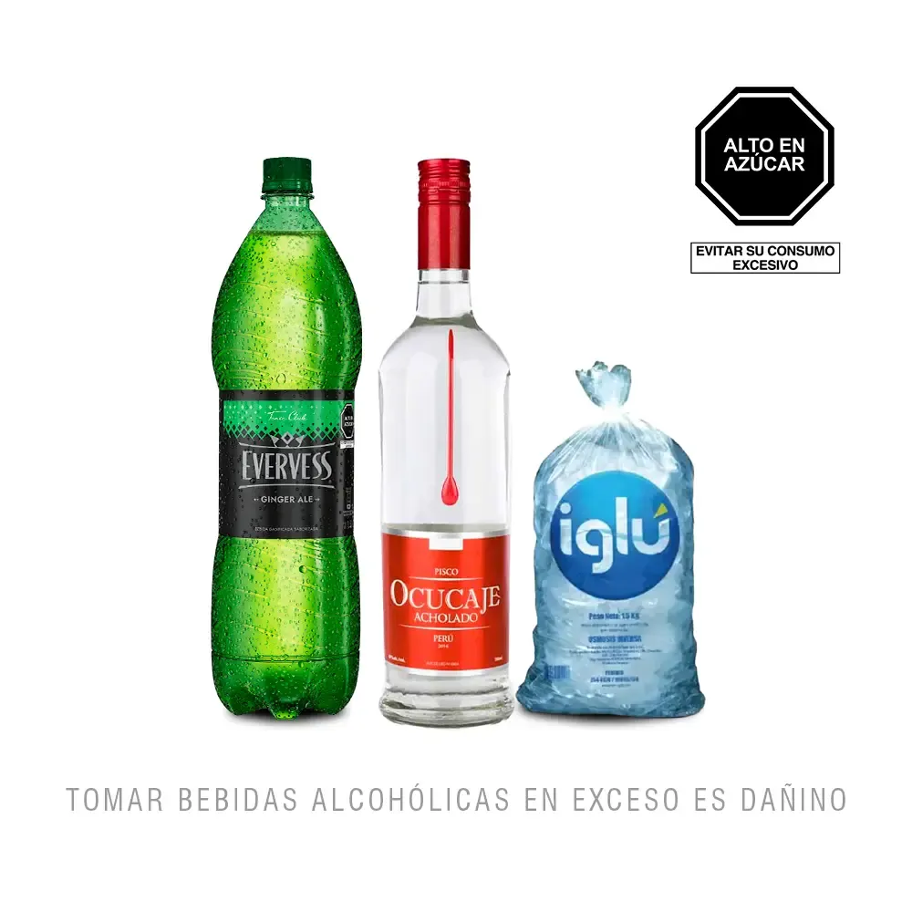 Pack (1 Pisco Ocucaje Acholado 700 ml Bebida Carbonatada