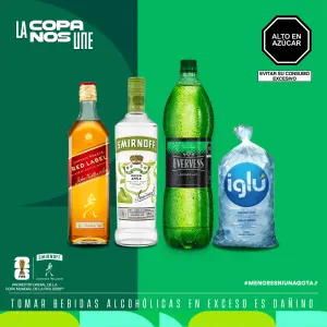 Pack (1 Whisky Johnnie Walker Red Label 750 ml + 1 Vodka Smirnoff green Apple 700 ml + 1 Schweppes 1.5 Lt + 1 Hielo)