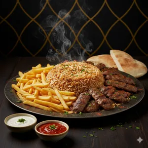 Kebbab - Plato con Arroz y Papas Fritas
