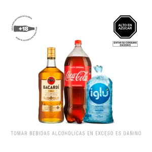 Pack (1 Coca Cola x 3 Lt + 1 Ron Bacardi Carta Oro Garrafa x 1.75 Lt + Hielo 1.5 Kg)