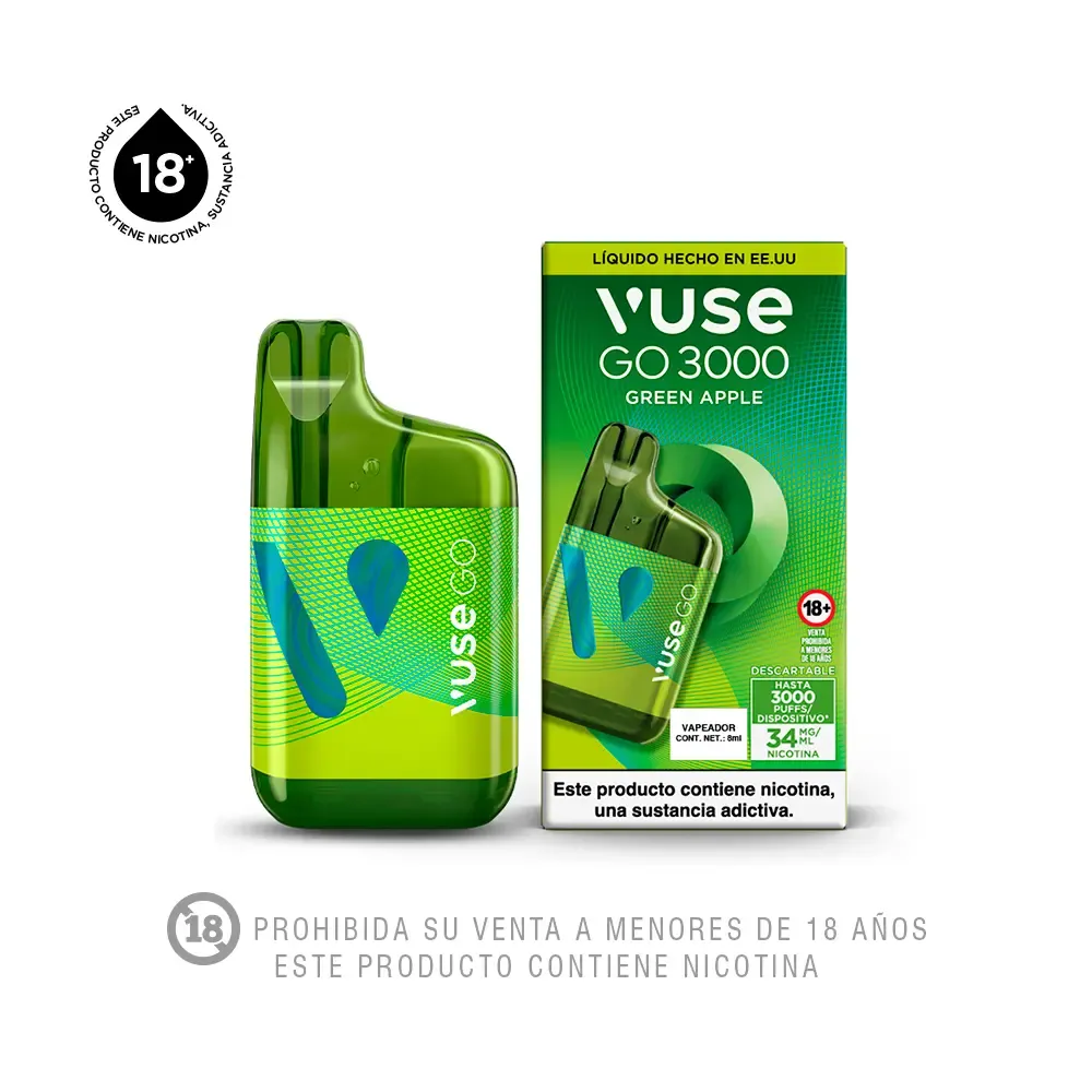 Vapeador Electrónico Vuse Go con Nicotina Green Apple Ice 3000 PUFFS -  Tambo