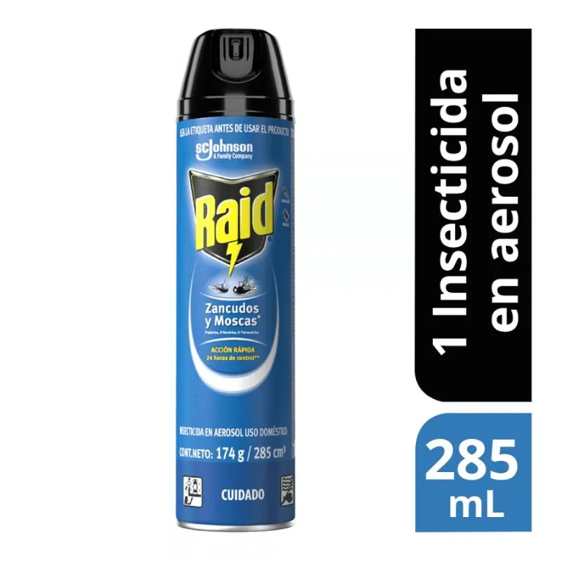 INSECTICIDA RAID ZANCUDOS Y MOSCAS X 285 CM3 AEROSOL INSECTICIDA RAID ZANCUDOS Y MOSCAS X 285 CM3 AEROSOL