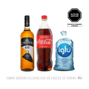 Pack (1 Ron Cartavio Black 500 ml + 1 Coca Cola 1 Lt + 1 Hielo)