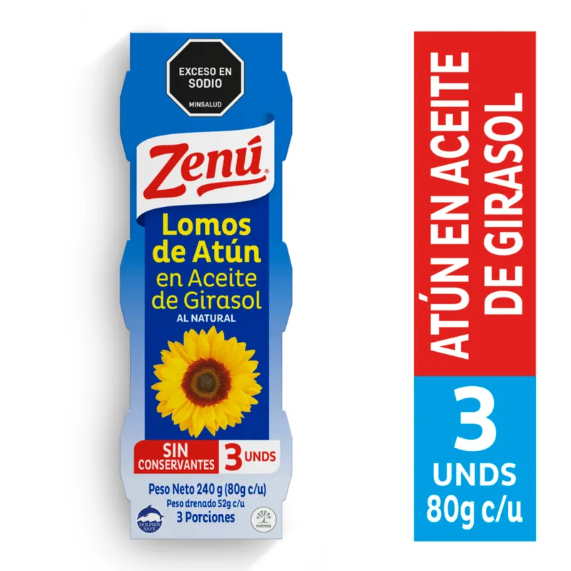 TRIPACK ATUN ZENU LOMOS EN ACEITE DE GIRASOL X 80 GRS TRIPACK ATUN ZENU LOMOS EN ACEITE DE GIRASOL X 80 GRS