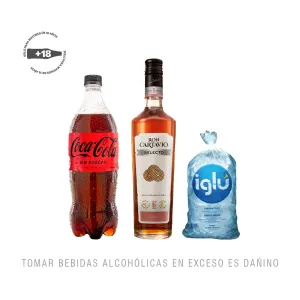 Pack (1 Coca Cola Sin Azúcar x 1.5 Lt + 1 Ron Cartavio Selecto 5 Años x 1 Lt + 1 Hielo 1.5 Kg)