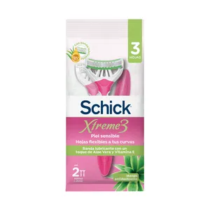 2 MAQUINAS PARA AFEITAR SCHICK STREME 3  PIEL SENSIBLE 3 HOJAS MUJER
