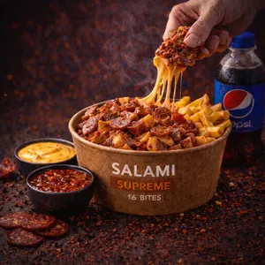 combo individual pizza bites con papas y bebida