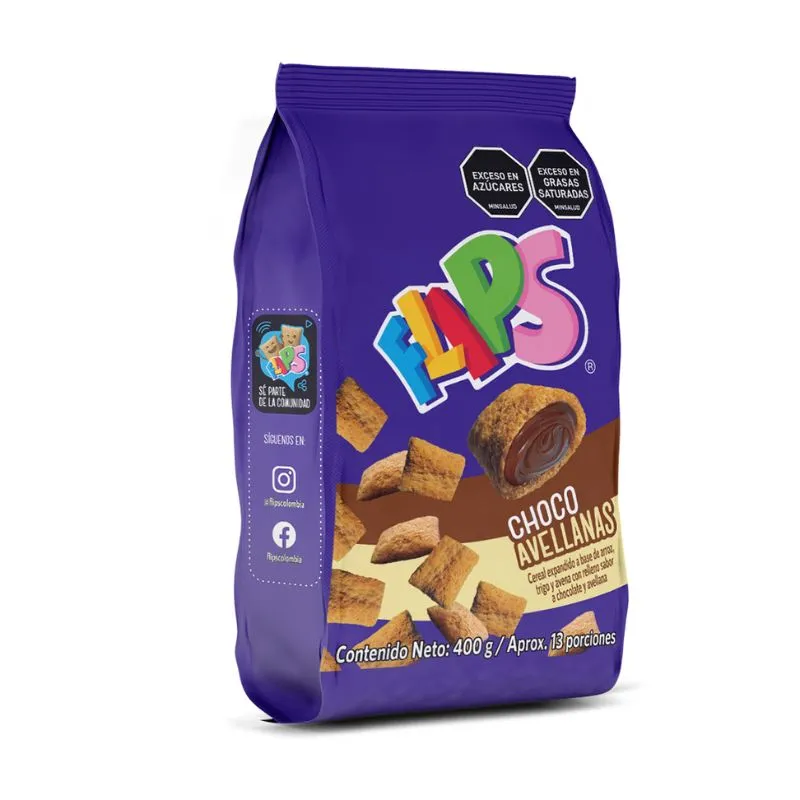 CEREAL CON RELLENO CHOCO AVELLANAS FLIPS X 400 GRS BOLSA