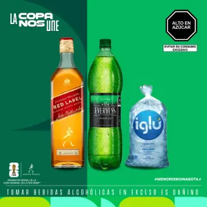 Pack (1 Whisky Johnnie Walker Red Label x 1 Lt + 1 Evervess x 1.5 Lt + Hielo 1.5 Kg)