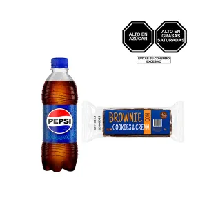 Pack (1 Brownie Bar Cookies And Cream La Chepo x 56 g + 1 Gaseosa Pepsi x 355 ml)
