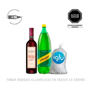 Pack 1 (Vino Santiago Queirolo Semi Seco Borgoña 750ml + Bebida Carbonata Schweppes Ginger Ale 1.5Lt + Hielo)