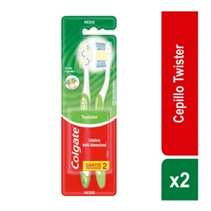 CEPILLO DENTAL COLGATE TWISTER MEDIO PACK X 2 GRATIS PORTACABEZAS
